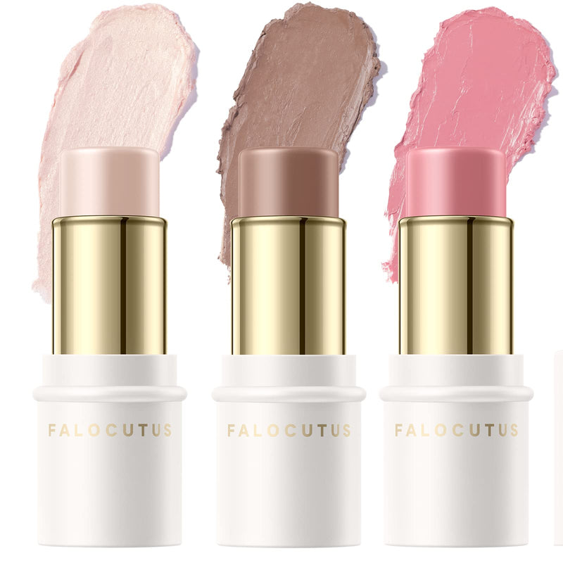 3 Pcs FAIR Contour Stick Set,Cream Blush & Highlighter Bronzer Pen,Long Lasting & Smooth Natural Face Contouring Illuminator,Professional Makeup