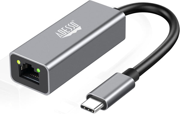 Adesso AUH-5000 USB-C to Ethernet Network Adapter - Gigabit Speed, Aluminum Alloy Case, LED Indicator, Plug & Play, Compatible with Windows, Mac OS, Chrome OS, Linux - TAA Compliant