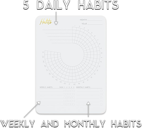 Habit Tracker with Walnut Wood Stand - 36 Months of Habit Tracking, Elegant Habit Calendar Desk for Goal Tracking