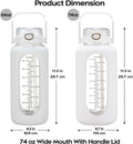 74 Oz Glass Water Bolttles with Straw Large Motivational Water Bottle with Time Marker Sports Water Bottles with Silicone Sleeve and Handle Lid