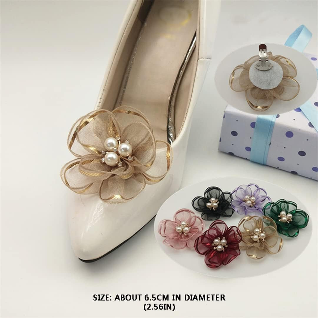 Tsangbaby 2 Pcs Pearl Flowers Shoe Clips Exquisite Rhinestone Shoes Charms Lace Floral Shoe Accessory for Wedding Pointed Toe Pumps