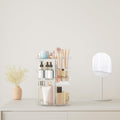 Rotating Makeup Organizer, DIY 8 Adjustable Layers Spinning Skincare Organizer, Cosmetic Display Case with Brush Holder Perfume Tray,