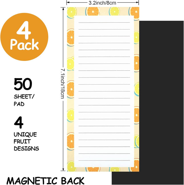 4 Pack Magnetic Notepads for Refrigerator, Grocery List Magnet Pad for Fridge, Fruit Design Magnetic Grocery List Pad fo