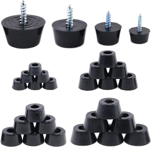 Hilitchi 40-Pcs round Black Rubber Feet Bumpers Pads with Matching Screws with Built in Stainless Steel Washer for Cutting Board Amps Cabinet Desk