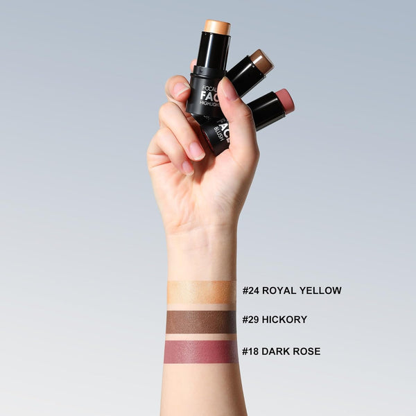 FOCALLURE 3 Pcs Cream Contour Sticks,Shades with Highlighter & Bronzer & Blush,Non-Greasy Long-Wear Face Contouring Pen,Easy to Sculpt the Face