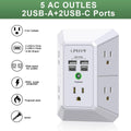 USB Wall Charger, Surge Protector, QINLIANF 5 Outlet Extender with 4 USB Charging Ports (4.8A Total) 3-Sided 1680J Power Strip Multi Plug Outlets
