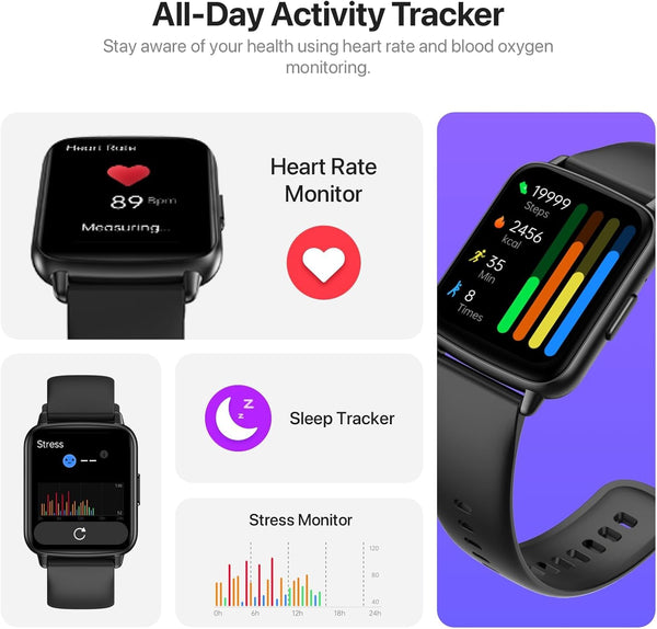 Smart Watch, 1.83" HD Smartwatch for Men Women (Answer/Make Calls), Fitness Watch with 100+ Sport Modes, IP68 Waterproof/Heart Rate/Sleep Monitor,