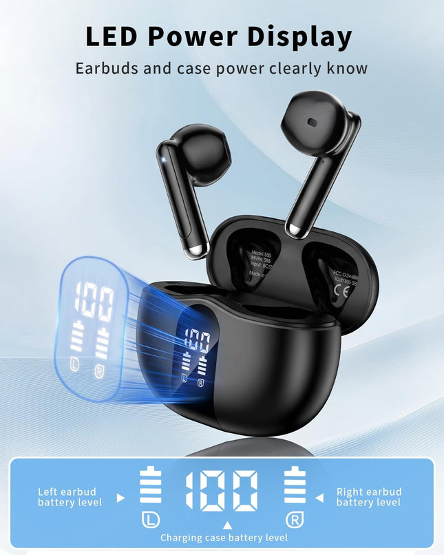 A40 Pro Wireless Earbuds, 50Hrs Playtime Bluetooth Earbuds Built in Noise Cancellation Mic with Charging Case, Headphone