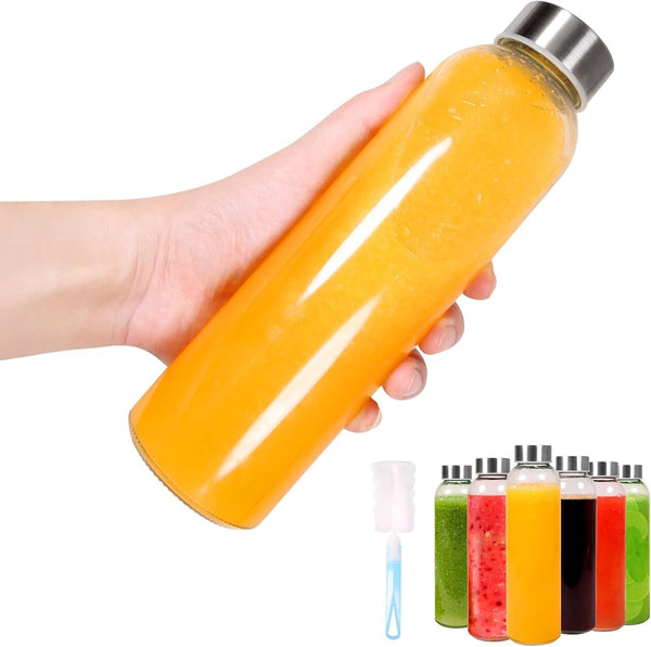 18 Oz&Set of 6 Clear Glass Water Bottles with Lids,Bpa Free Glass Water Bottles&Eco Friendly 100% Leak Proof,Reusable Juice Bottles Refrigerator