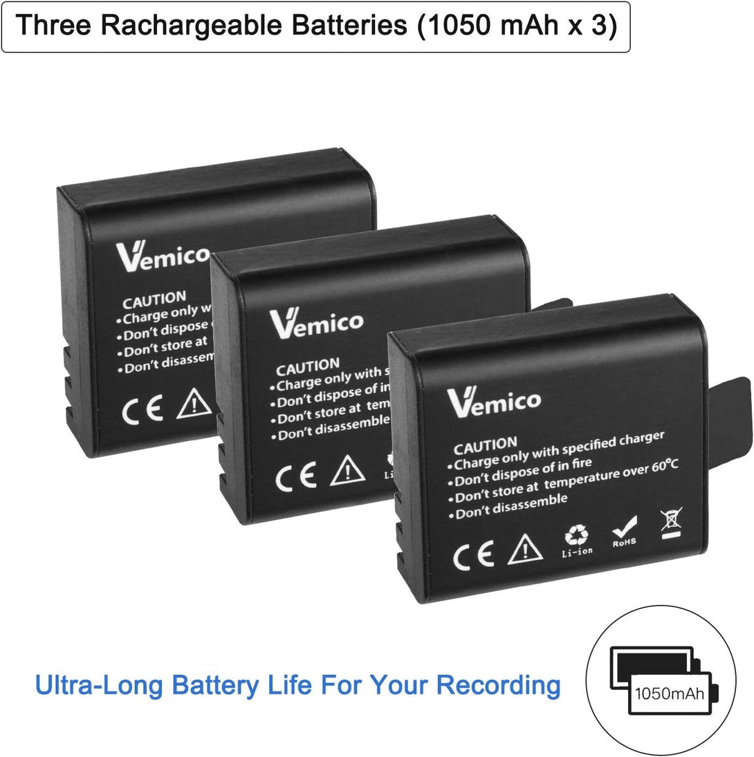 Action Camera Battery 1050Mah 3-Pack PG1050 Battery for AKASO Ek7000,Brave 4, Sjcam,Apexcam,Wolfang, Jadfezy,Xilecam,Dragon Touch,Vemont Sport Cameras