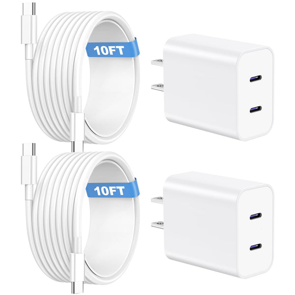 Dayaoncy Compatible with Iphone 16/15 Charger Fast Charging, 20W USB C Wall Charger with 3Pack 10FT USB C to C Cable, Type C to Type C Fast