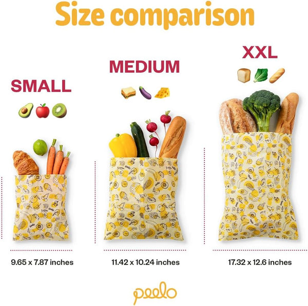 PEELO Beeswax Food Wrap Bag, Bee Wrap Sustainable Food Storage Wraps, Bees Bags Reusable, Beeswax Wraps for Food Reusable - Fruit Design, XXL
