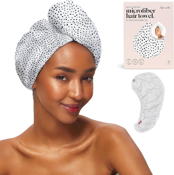 Kitsch Microfiber Hair Towel Wrap for Women - Microfiber Towel, Super Absorbent, Quick Dry, Anti-Frizz - for Long and Short Hairs, Turbans for