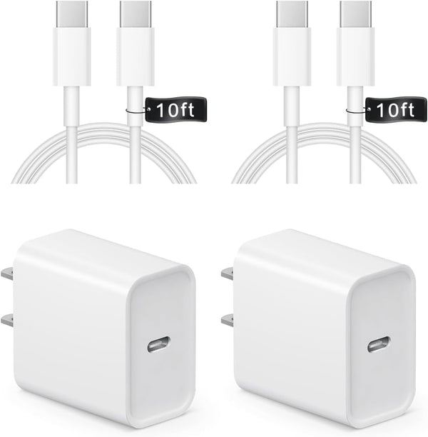 Iphone 16 15 Charger Fast Charging 10Ft - 2 Pack 20W USB C Wall Charger Block and Type C to C Cable Compatible with Iphone 16/16 Pro/16 Pro Max/Iphone 15, Ipad Pro, Air 5/4, Ipad 10/Mini 6