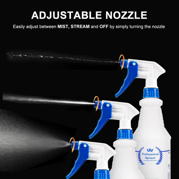 Plastic Spray Bottle, Empty Spray Bottles (2 Pack 24 Oz), All-Purpose Sprayer for Cleaning Solutions, Hair Spray, Bleach, Planting, BBQ, Mist &