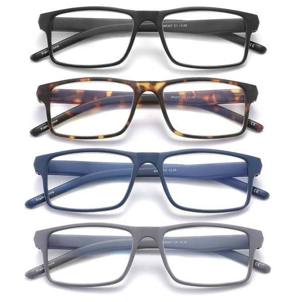4 Pack Blue Light Blocking Glasses for Men Women,Rectangular Frame Computer Glasses with Spring Hinge,Anti Eyestrain/Uv Ray Eyeglasses