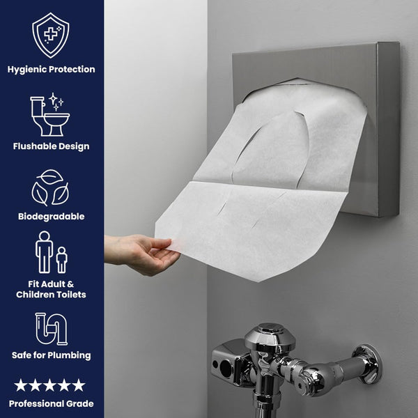 Hospeco Flushable Toilet Seat Covers - 1000 Pcs, 4 Packs of 250 - Disposable Paper Discreet Seats for Commercial Wall Dispenser, 16.75 x 14.25