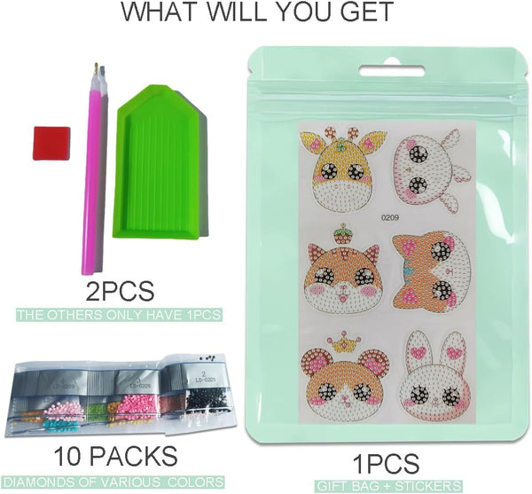 SINHOWANG Diamond Art Kits for Kids 4-8 Years Old, Arts and Crafts for Kids Ages 8-12 Girls Boys Art Supplies, 6Pcs Animal Mosaics Gem Stickers
