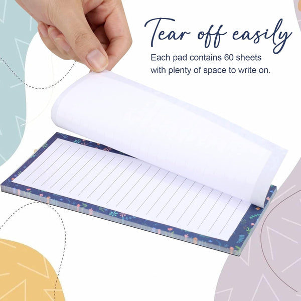 Joyberg Magnetic Notepads for Refrigerator - Flower Design, 50 Sheets per Pad, 4 Pack Memo Pads for Grocery Lists and To-Dos