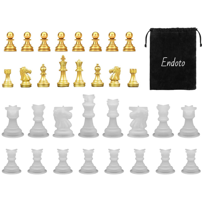 Resin Chess Pieces Mold Set, 16 Pieces Full Size 3D Silicone Chess Molds Kit for Epoxy Resin Casting, Family Party Board
