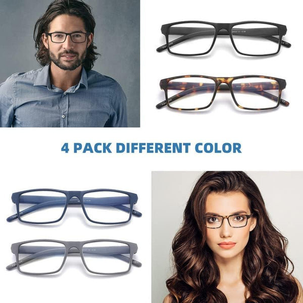 4 Pack Blue Light Blocking Glasses for Men Women,Rectangular Frame Computer Glasses with Spring Hinge,Anti Eyestrain/Uv Ray Eyeglasses