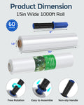 Fugacity Stretch Wrap Film-15 Inch 1000 Ft 60 Gauge Shrink Wrap for Pallet Wrapping, Industrial Strength 1 Roll Pallet Wrap with Handles, Moving
