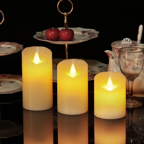 Flameless Battery Operated LED Candles With10Key Button Remote Control 24-Hour Timer Set of 3 Electric Flickering Pillar Real Waxï¼Wedding, Party,