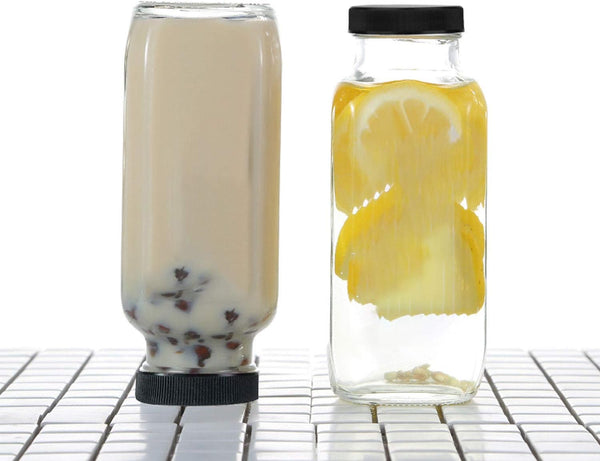 Encheng Vintage Water Bottles,Glass Drinking Bottles 16Oz,Square Beverage 500Ml with Lids for Kombucha,Tea,Glass Homemade Drinks,Travel Reusable