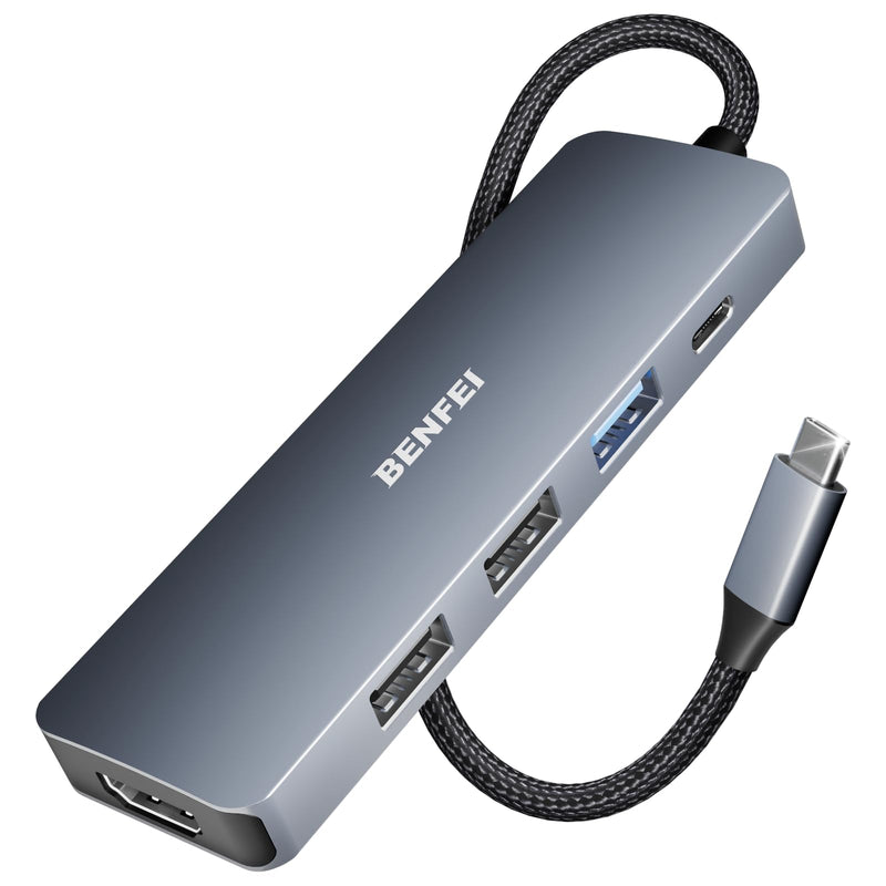 BENFEI USB C Hub 5-In-1 with 4K Hdmi(Certified), 100W Power Delivery, 3 USB-A, Silicone Cable, Aluminum Case Compatible with Macbook Pro/Air, Ipad