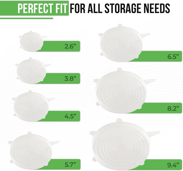 Reusable Silicone Stretch Lids for Food Storage in Fridge - Elastic Heat-Resistant Bowl Covers, Cups, Cans, Jars - Universal Food Grade Lid for