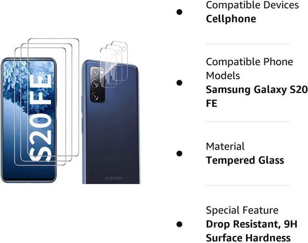 Galaxy S20 FE Screen Protector and Camera Protector, [3 Screen Protectors+3 Camera Protectors][Support Fingerprint] Tempered Glass Screen