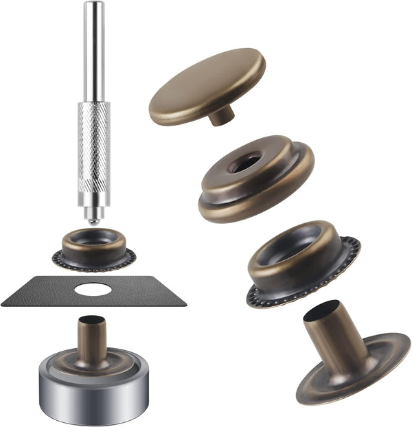 72 Pieces 15MM Snap Fastener Kit Tool Snap Button kit Snaps for Leather Leather Snaps and Fasteners kit for Leather Marine Grade Stainless Steel