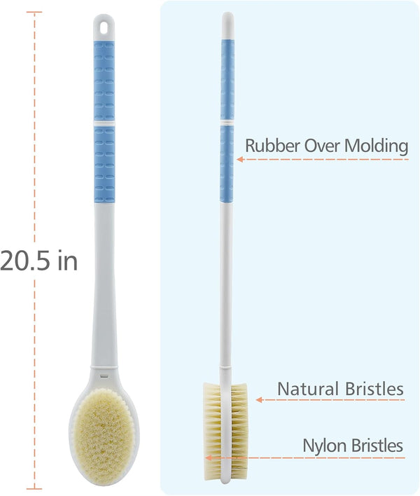 Shower Brush with Soft and Stiff Bristles,20.5" Extra Long Handle Dual-Sided Back Scrubber Bath Brush Body Exfoliator for Wet or Dry Brushing