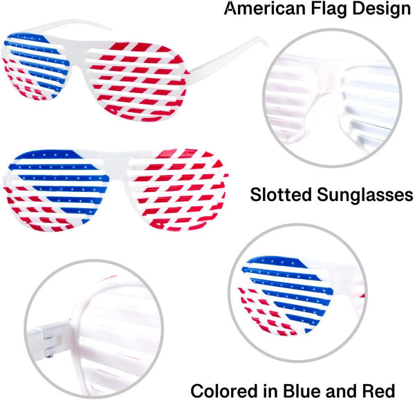 American Flag USA Patriotic Design Plastic Shutter Glasses Shades Sunglasses Eyewear for Party Props, Decoration (12 Pairs)