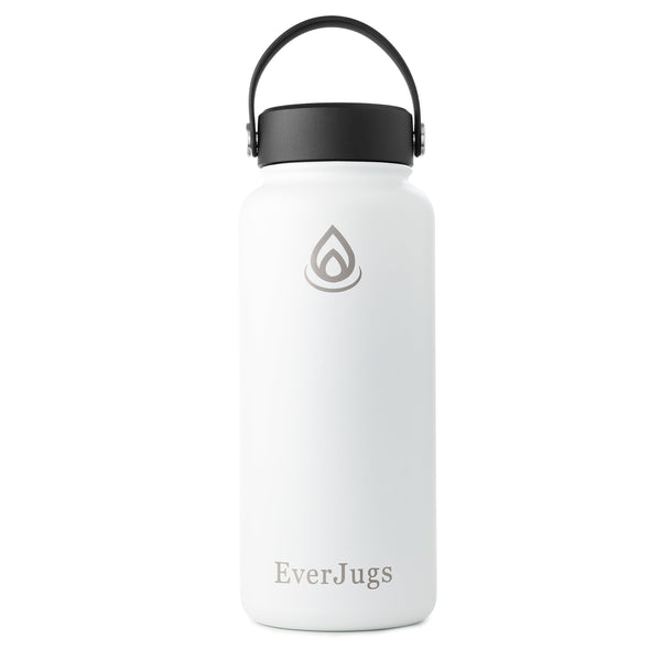 Water Bottle - 32 Oz, Wide Mouth, Premium Stainless Steel Bottle with Grip Cap, Double Walled Vacuum Insulated, Thermo Mug, Metal Flask, Leak