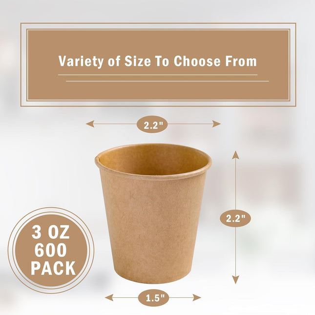 Lamosi 600 Pack 3 OZ Kraft Paper Cups, Disposable Bathroom Cups, Small Mouthwash Cup, Hot/Cold Beverage Cup for Home, Ki