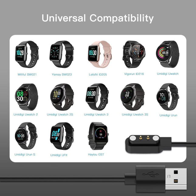 [2-Pack] 3.3FT Smart Watch Charger Magnetic USB Charging Cable for Letsfit Willful YAMAY SW023 ID205L SW021 ID205U ID205