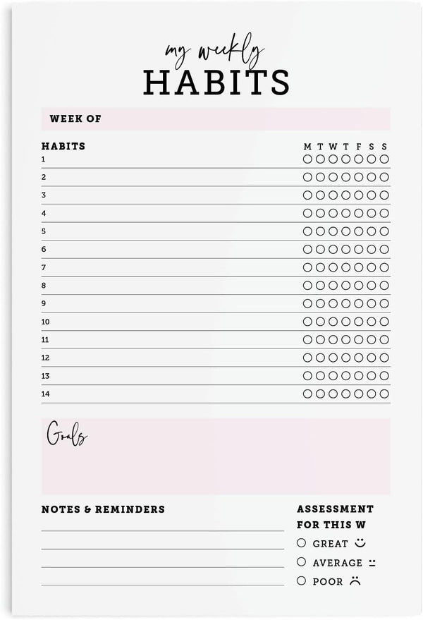 CARDAMONOLY Habit Tracker Notepad - 50 Page Tear off Planning Pad - 6 X 9 - High Performance Planner - Chore Chart for Adults - Weekly Planner