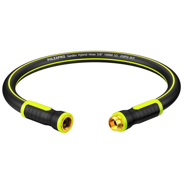 Garden Hose 10FT - PHLEX PRO Heavy-Duty Premium 5/8'' Rubber 3-Layer Water Hose - Flexible Hybrid Lightweight Water Hose, Full Brass Male to