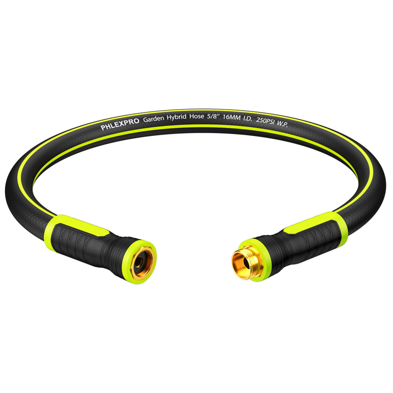 Garden Hose 10FT - PHLEX PRO Heavy-Duty Premium 5/8'' Rubber 3-Layer Water Hose - Flexible Hybrid Lightweight Water Hose, Full Brass Male to