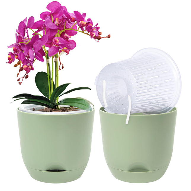 QCQHDU 2 Pack Orchid Pots with Holes for Repotting, Self Watering and Double-Layer Orchid Pot with Good Air Circulation
