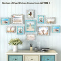 GIFTME 5 Beach Picture Frame 8X10,Mosaic Picture Frame Mother of Pearl,Turquoise Tabletop or Wall Hanging Photo Frame(8X10 Inch, Blue,1Pc)