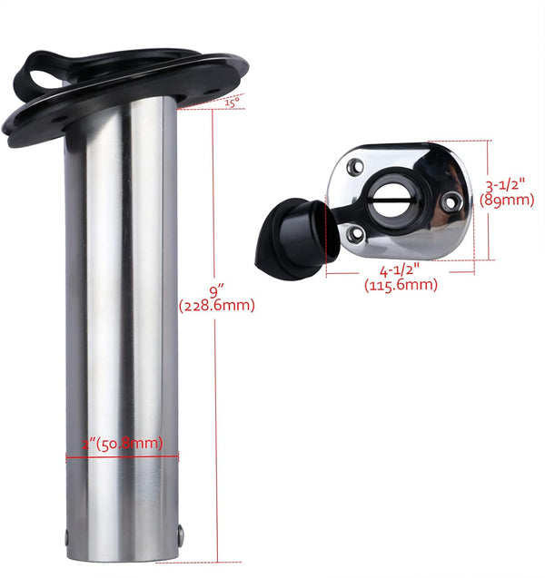 Hoffen 2Pcs Boat Stainless Steel Fishing Rod Holder Flush Mount 15/30/90 Degree with PVC Cap,Inner Tube and Gasket