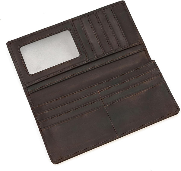 Genuine Leather Long Wallet for Men, Large Capacity Purse Clutch Bag Handbag Checkbook Cash Credit Cards Phone Holder