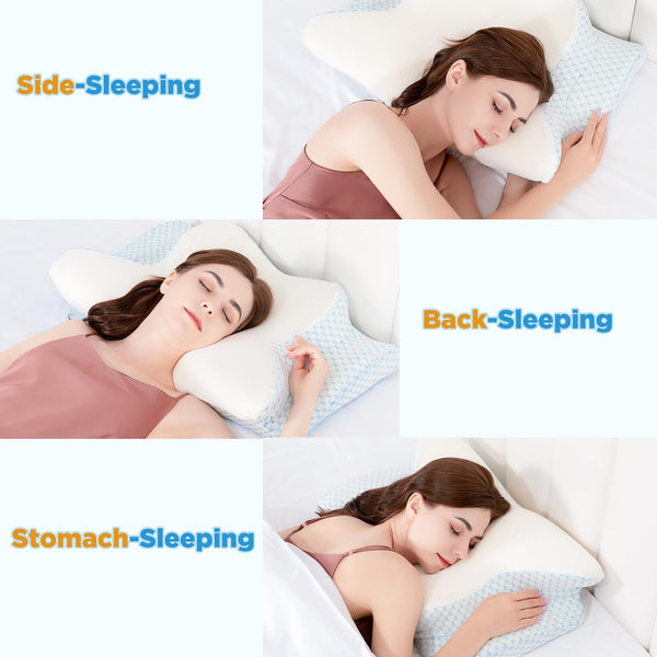 Cool Cervical Neck Pillow for Pain Relief, Ergonomic Contour Side Sleeper Pillow for Adults, Orthopedic Memory Foam Back Stomach Sleepers, 2 in 1