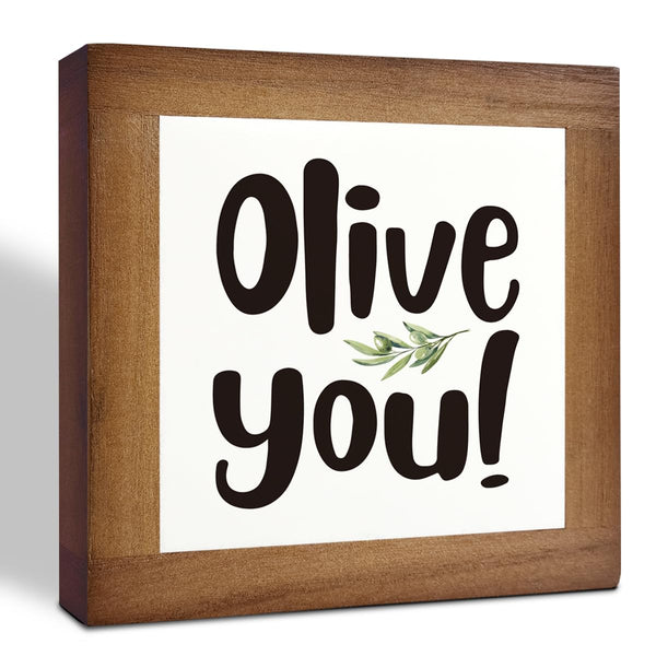 Olive You Signs, Home Kitchen Decor, Box Sign Wood Desk Sign Decors, Cute Kitchen Decor for Shelf, Olive Branch Sign, Farmhouse Decors, Home Bar