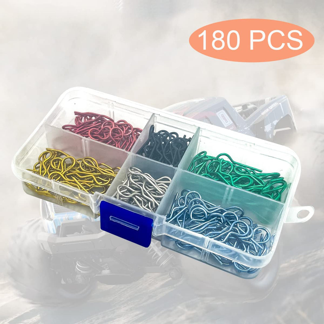 180Pcs Universal RC Body Clips Car Clips Steel R Clips Stainless Steel for All 1/8 1/10 1/12 Scale Traxxas Redcat HPI Himoto HSP Exceed RC Car Parts Truck Buggy Shell Replacement