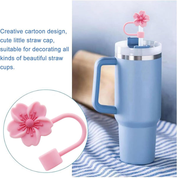 3Pcs Cherry Blossom Silicone Straw Cover Cap for Stanley Cup,Straw Topper 10 Mm 0.4 in Reusable Straw Tips Lids,Flower Straw Tip Covers Gift for