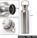 Yopay 2 Pack Stainless Steel Sports Water Bottles, 26OZ Single Walled 18/8 Stainless Steel Water Bottle with Handle, Uninsulate Metal Water Bottle