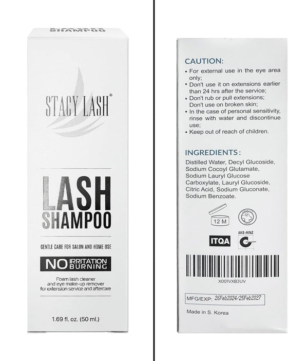 STACY LASH Eyelash Extension Shampoo + Brush / 1.69 fl.oz / 50ml / Eyelid Foaming Cleanser/Wash for Extensions & Natural Lashes/Safe Makeup